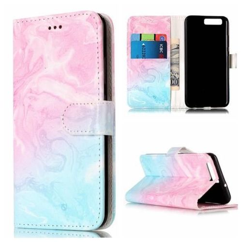 Flip Étui Pour Huawei P10 Portefeuille En Cuir Pu Magnétique Titulaire De Fentes Pour Cartes Motif De Marbre Protection Complète - Couleur Rose