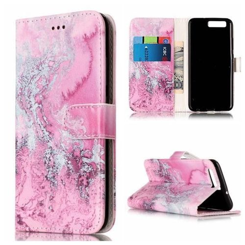 Flip Étui Pour Huawei P10 Portefeuille En Cuir Pu Magnétique Protection Complète Motif De Marbre Titulaire De Fentes Pour Cartes - Rouge