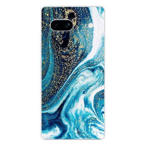 Coque En Silicone - Compatible Google Pixel 7a - Design Marbre Bleu Paillete