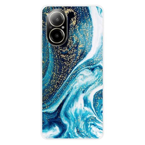 Coque En Silicone - Compatible Realme C67 4g - Design Marbre Bleu Paillete