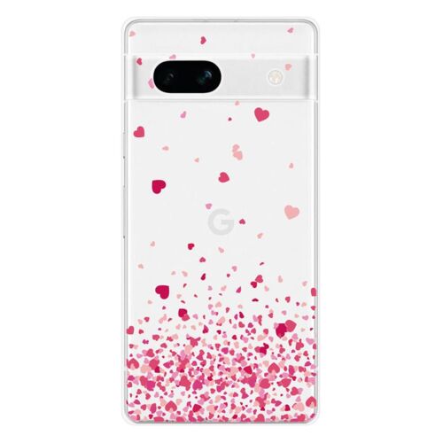 Coque En Silicone - Compatible Google Pixel 7a - Design Confettis De Coeurs Rose