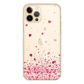 Coque En Silicone - Compatible Apple Iphone 12 Pro - Design Confettis De Coeurs Rose