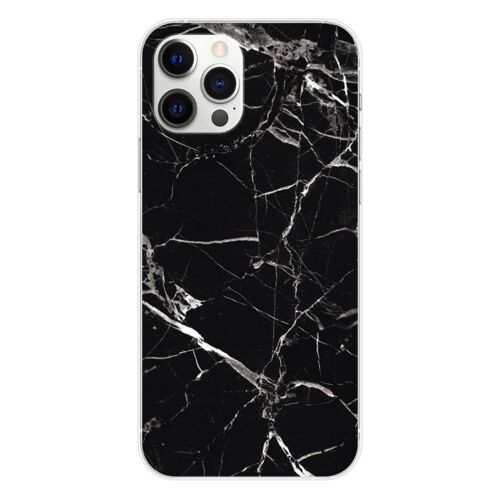 Coque En Silicone - Compatible Apple Iphone 12 Pro Max - Design Marbre Noir