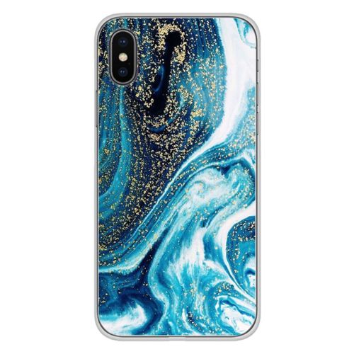 Coque En Silicone - Compatible Apple Iphone X, Apple Iphone Xs - Design Marbre Bleu Paillete