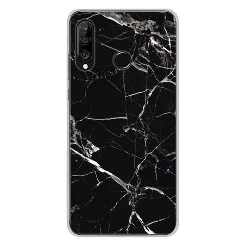 Coque En Silicone - Compatible Huawei P30 Lite - Design Marbre Noir