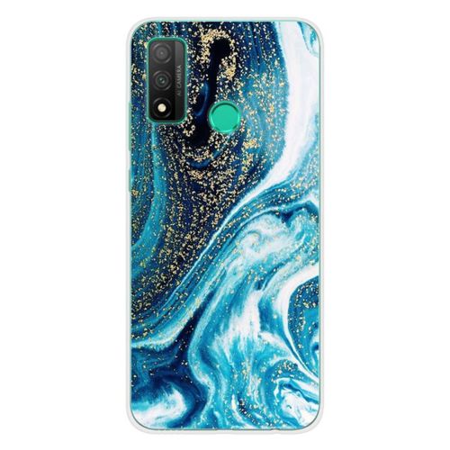 Coque En Silicone - Compatible Huawei P Smart 2020 - Design Marbre Bleu Paillete