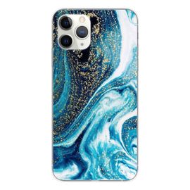 Coque En Silicone - Compatible Apple Iphone 11 Pro - Design Marbre Bleu Paillete
