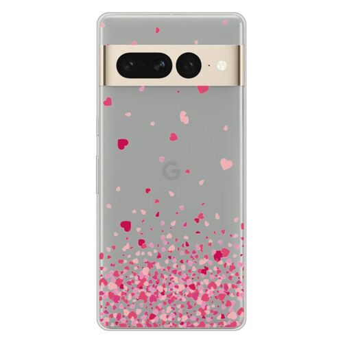 Coque En Silicone - Compatible Google Pixel 7 Pro - Design Confettis De Coeurs Rose