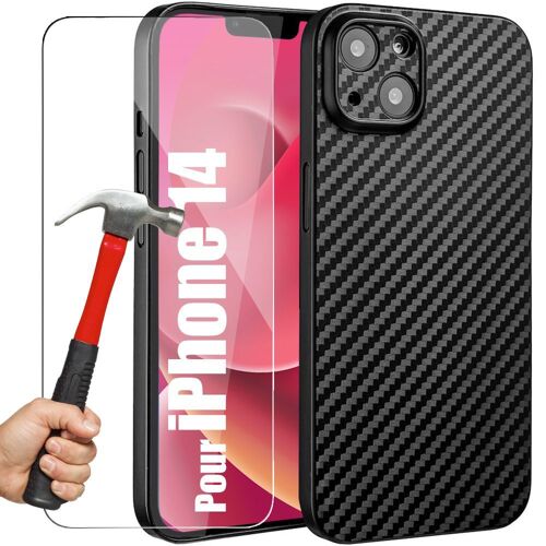 Coque iPhone 14 + 2 Verres Trempes, Protection Chic Antichoc Noir
