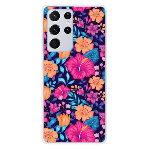 Coque En Silicone - Compatible Samsung Galaxy S21 Ultra - Design Fleurs Exotiques