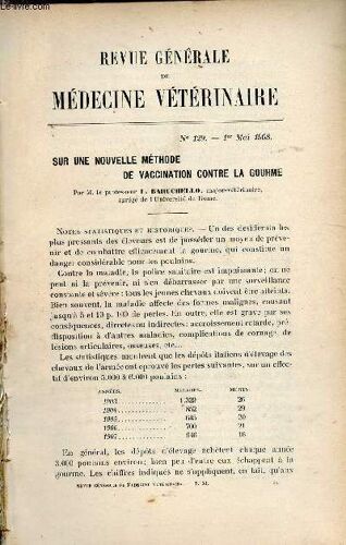 Revue Générale De Médecine Vétérinaire N°129 1er Mai 1908 - Sur Une Nouvelle Méthode De Vaccination Contre La Gourme Par L.Baruchello - Adhérence Recto-Côlique Dilacération Suivie De Mort Par G.Savary(...)