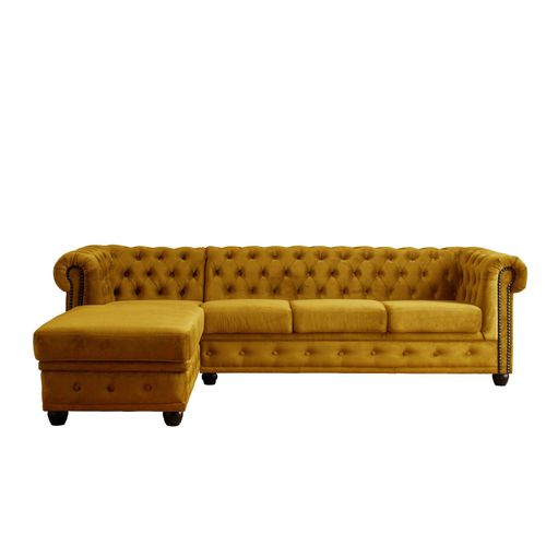 Canapé D'angle Chesterfield - Lisa Design - William - 4 Places - Velours - Jaune