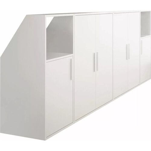 Meuble sous pente 6 portes et 2 niches - Blanc - ADEZIO