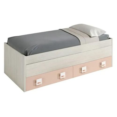Lit Gigogne Double Coloris Blanc Alpes / Rose - 69 X 199 X 96 Cm