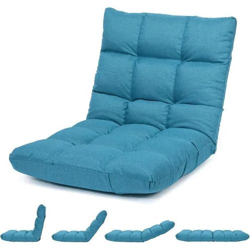 Chaise De Méditation Rembourrée - 14 Positions Réglable Cadre En Acier Robuste Tissu En Coton Et Lin Bleu Paon