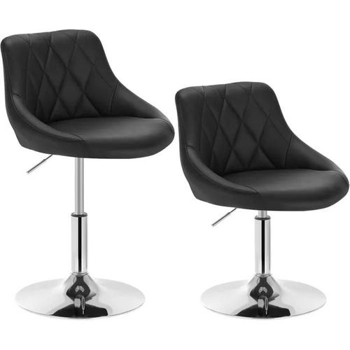 Lot De 2 Tabourets De Bar En Similicuir-Tabourets De Rotatif Pieds En Métal-Hauteur Réglable-Noir