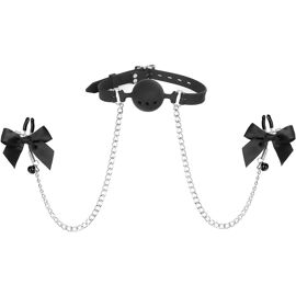 Kal-Baillon Bouche Silicone Avec Pinces Tétons Réglables Avec Noeud Accessoires Bondage Sm Pour Adultes Couples Jeux Sexuels (L)