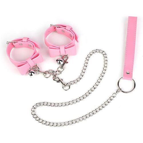 Kal-Menottes En Cuir Avec Chaîne De Traction Menottes Sexy Érotique Réglables Avec Éponge Accessoires De Bondage Pour Jeux De Rôle Convient Aux Contraintes Sm Pour Adultes Couples (F)