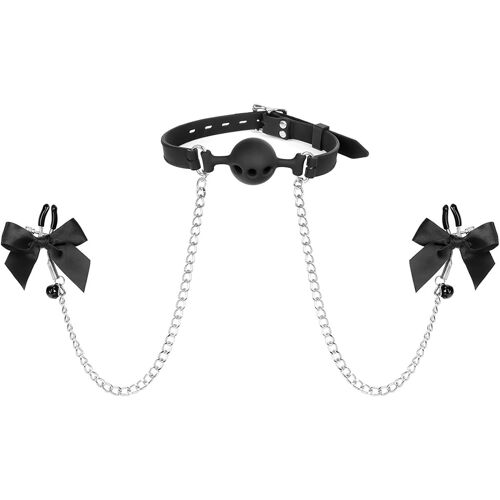 Kal-Baillon Bouche Silicone Avec Pinces Tétons Réglables Avec Noeud Accessoires Bondage Sm Pour Adultes Couples Jeux Sexuels (S)