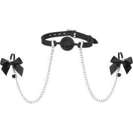 Kal-Baillon Bouche Silicone Avec Pinces Tétons Réglables Avec Noeud Accessoires Bondage Sm Pour Adultes Couples Jeux Sexuels (M)