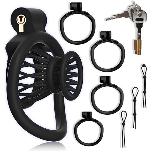 Kal-Cage De Chasteté Creuse Pour Hommes Avec 4 Anneaux De Pénis, Portez Cage De Chasteté Set Barrière Cachée Invisible Conçu Jouets Sexuels, Formation De Pénis Bondage Château (Black-Yul)