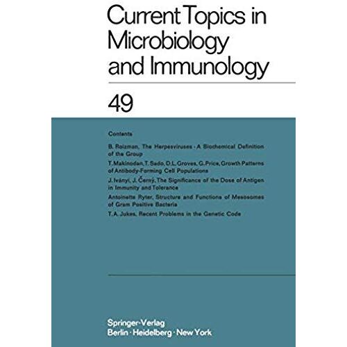 Current Topics In Microbiology And Immunology / Ergebnisse Der Mikrobiologie Und Immunitätsforschung