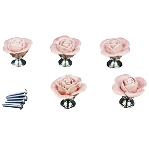 5 X Rose Porte Meubles Poignée En Céramique Antique Bouton Vis Inclus Design Élégant En Forme De Rose
