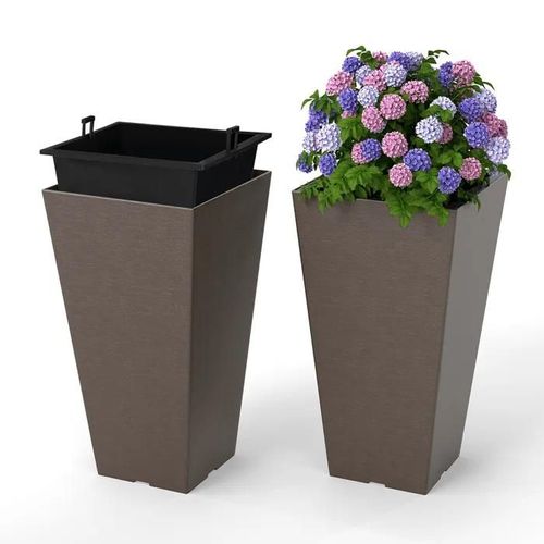 Costway Lot De 2 Pots De Fleurs Carrés 57 Cm En Forme De Cône, Système D'auto-Arrosage, Seau Intérieur Amovible, Trous De Drainage