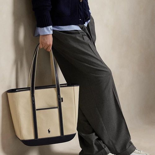 Cabas Moyen En Toile Bordée De Cuir