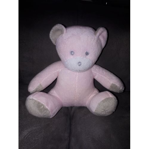 Doudou Musti Ours Blanc Rose Gris Assis