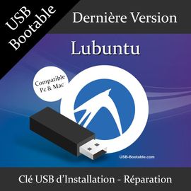 Clé USB Bootable Lubuntu + Guide PDF d'utilisation - Installation/Réparation/Mise à niveau - Compatible PC et Mac - Dernière version officielle - USB 2.0 / 3.0