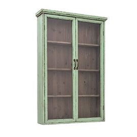 Vitrine 2 Portes 81x22x122cm En Pin Vert