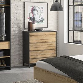 Commode 4 Tiroirs 94x45x104 Cm Naturel Et Noir - Mawi