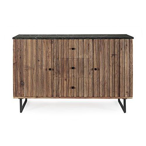 Buffet 2 Portes 3 Tiroirs 120x38x85 Cm En Bois D'acacia - Karasu