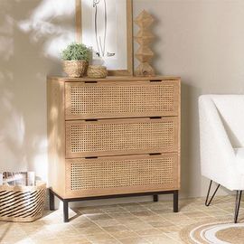 Commode 3 Tiroirs 80x40x90,5 Cm Avec Cannage Naturel - Kiah