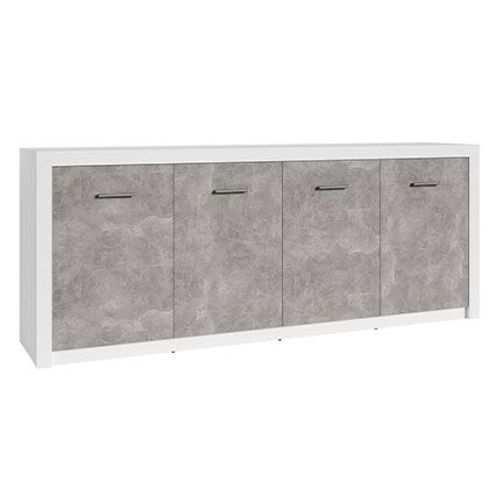 Buffet 4 Portes 216x45x85 Cm Décor Béton Et Blanc Mat - Karla
