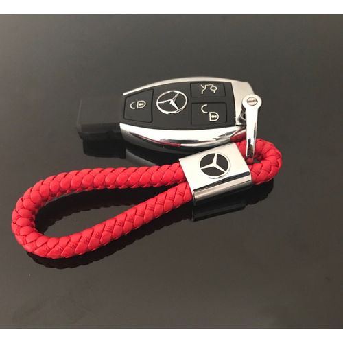 Porte Clés En Cuir Rouge Logo Mercedes