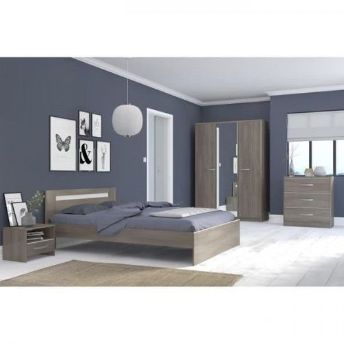 Parisot Chambre Complete Adulte - Contemporain - Décor Noyer Silver - L 140 X L 190 Cm - Ysa
