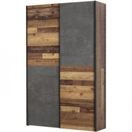 Armoire 2 Portes Coulissantes Multifonction - Panneaux De Particules - Bois Et Béton Gris - L 120 X P 41,6 X H 190,5 Cm - Ozzul