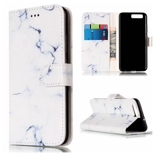 Flip Étui Pour Huawei P10 Titulaire De Fentes Pour Cartes Protection Complète Portefeuille En Cuir Pu Magnétique Motif De Marbre - Blanc