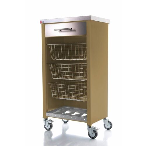 DON HIERRO - Chariot de cuisine à roulettes CHELSEA ¿ Plan inox, 3 paniers, tiroir et casier à bouteilles-Sable