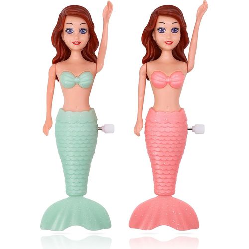 KAL-Lot De 2 Jouets De Bain Sirène Princesse Pour Tout-Petits Filles - Queue Wind-Up Flottante Pour Piscine Et Plaisir (A)