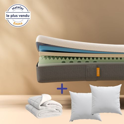 Emma | Pack Original 140x190 Cm | Matelas Mémoire De Forme | Confort Optimal N°1 En France | 2 Oreillers Nuage Essentiel + Couette Nuage