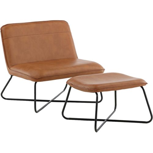 Fauteuil Et Repose Pieds En Acier Et Polyuréthane Marron X