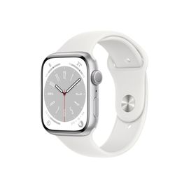 Apple Watch Series 8 (GPS) - Boîtier 45 mm Aluminium Argenté avec Bracelet Sport Blanc