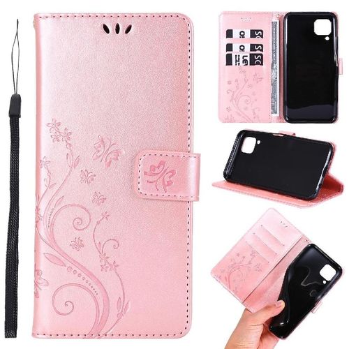Filp Étui Pour Huawei P40 Lite Titulaire De La Carte Fermeture Magnétique Cuir Pu Sangle De Poignet Bicelle - Couleur Or Rose