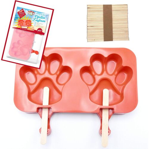 Kalanka-Moule À Glace Pour Chien, En Silicone, Sans Bpa, Avec 50 Bâtonnets De Glace En Bois, 2 Moules À Pattes, Facile À Utiliser, Rouge