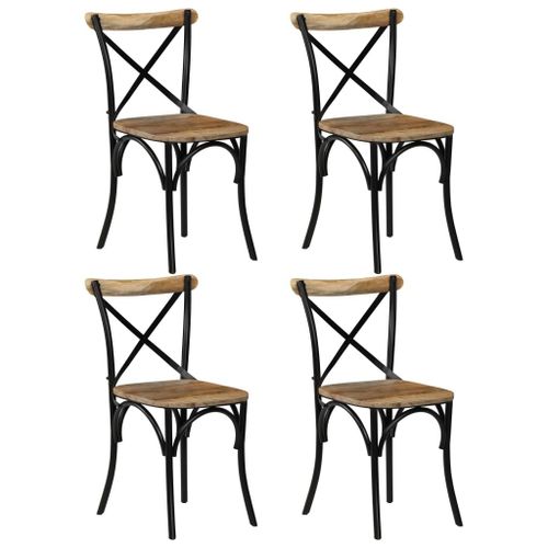 Vidaxl Chaises À Dossier Croisé Lot De 4 Noir Bois De Manguier Massif