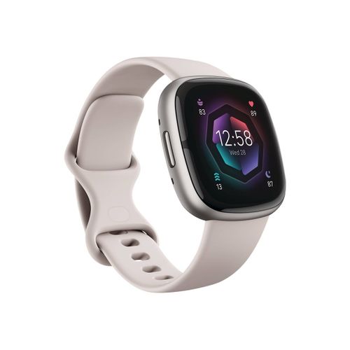 Fitbit Sense 2 - Aluminium platine - Montre connectée avec bracelet - blanc lunaire - taille du bracelet : S - NFC, Bluetooth