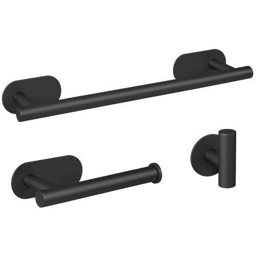 Valaz Accessoires de salle de bain adhésifs noir mat sans perçage, porte-serviettes 40 cm + cintre + porte-papier toilette - 1 cintre